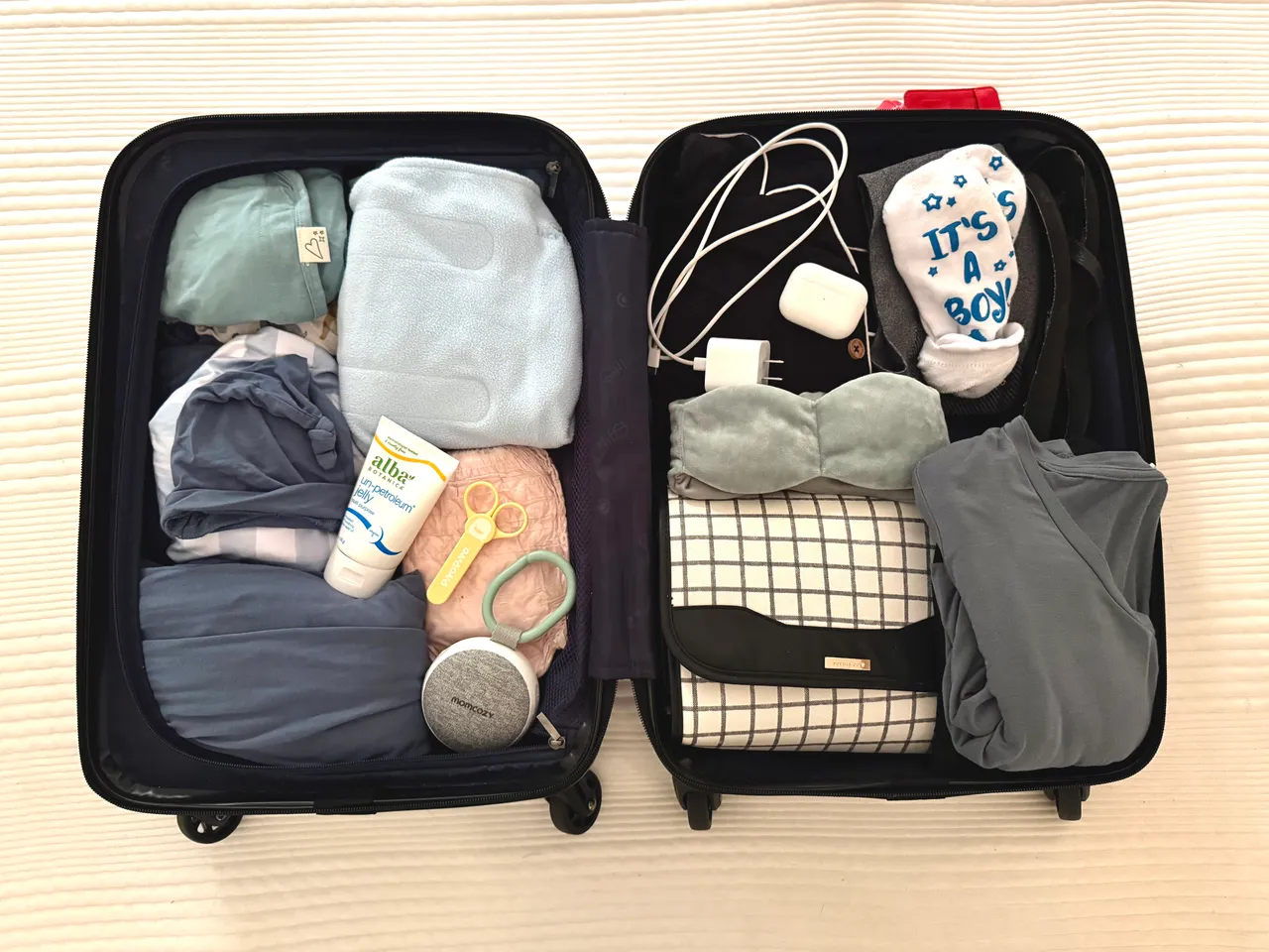 Pregnancy hospital bag packed on bed